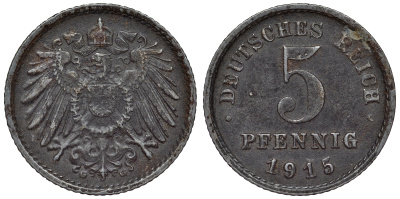 Германия 5 пфеннигов 1915 G KM 19, J. 297, Weege 5 железо 4118-1044