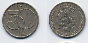 ЧЕХОСЛОВАКИЯ 50 ГЕЛЛЕРОВ 1978 СОЦИАЛИСТИЧЕСКАЯ РЕСПУБЛИКА KM 89 медно-никель 46-465