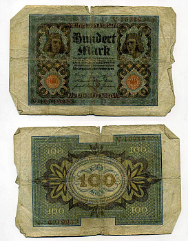 Германия 100 марок 1920 Бамбергский всадник, 8 цифр в номере Pick 69 b, Розенберг 69b бумага 8619-35-1-2