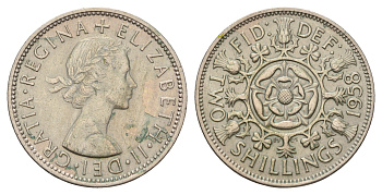 Великобритания 2 шиллинга (флорин) 1958 Елизавета II (1952-2022) KM 906, Spink 4146 медно-никель 4183-433