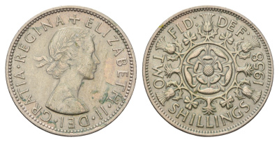 Великобритания 2 шиллинга (флорин) 1958 Елизавета II (1952-2022) KM 906, Spink 4146 медно-никель 4183-433