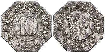 Штендаль (Пруссия, Саксония) 10 пфеннингов ND Funck 520.6, Men1830141.6 железо 4169-1157