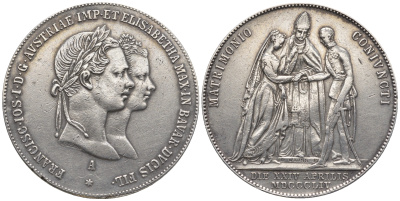 Австрия 1 гульден 1854 свадьба Франца Иосифа I X M1 серебро 00-805-34