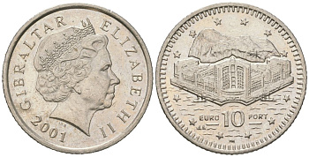 Гибралтар 10 пенсов 2001 KM 776 медно-никель UNC 4619-233
