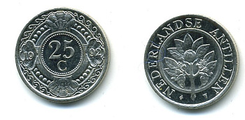 Нидерландские Антилы 25 центов 1992 Беатрикс (1980-2013) KM 35 никелированная сталь 35-1311