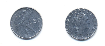 ИТАЛИЯ 50 ЛИР 1979 R, КУЗНЕЦ KM 95.1 нержавеющая сталь 54-1353