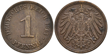 Германия 1 пфенниг 1914 A KM 10, J. 10 медь 4147-1128