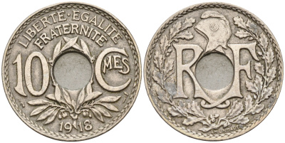 Франция 10 сантимов 1918 тип Линдайё KM 866a, Le Franc 138.3 медно-никель    4153-346