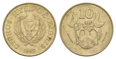 Кипр 10 центов 1983 ваза с птичками KM 56.1 никель латунь UNC 4652-341