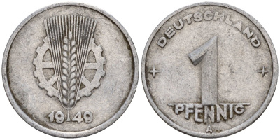 ГДР 1 пфенниг 1949 A KM 1 алюминий 4189-468