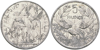 Французская Новая Каледония 5 франков 2018 птица кагу, (IEOM) KM 16, Schoen 12, Lec 81k алюминий 4120-135