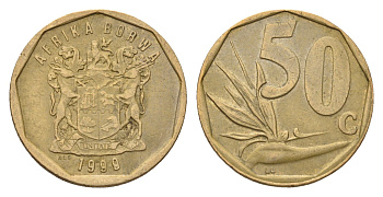 ЮАР 50 центов 1999 Зантедеския Эллиота (калла), герб KM 163 сталь плакированная бронзой 4694-951