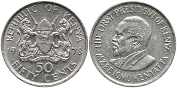 Кения 50 центов 1978 Джомо Кениата KM 13 медно-никель 110-621