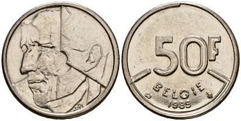 Бельгия 50 франков 1989 Belgie, Бодуэн I (1951-1993) KM 169 никель 4601-117