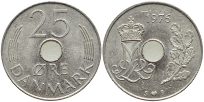 Дания 25 эре 1976 S; B, Маргрете II (1972- ) KM 861.1 медно-никель  4397-216