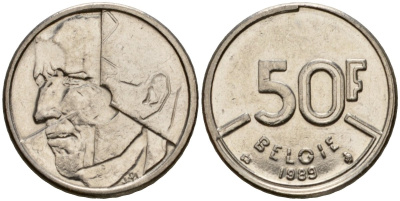 Бельгия 50 франков 1989 Belgie, Бодуэн I (1951-1993) KM 169 никель 4601-117