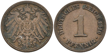 Германия 1 пфенниг 1910 A KM 10, J. 10 медь 4576-124