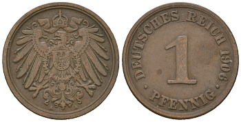Германия 1 пфенниг 1906 A KM 10, J. 10 медь 4623-435