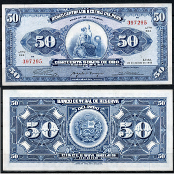 Перу 50 солей 1965 сидящая свобода, American Bank Note Company Pick 89 a  бумага   451-730-3