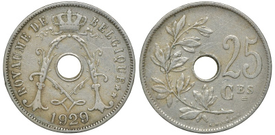 Бельгия 25 сантимов 1929 Belgique KM 68.1 медно-никель 4681-947