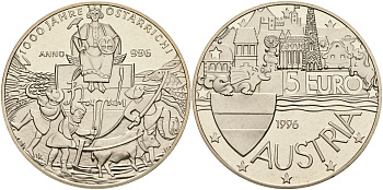 Австрия 5 евро 1996 1000 лет Австрии медно-никель PROOF 1066-2-34