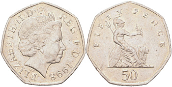 Великобритания 50 пенсов 1998 Елизавета II (1952-2022) KM 991, Spink H8 медно-никель 4128-524