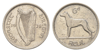 Ирландия 6 пенсов 1928 собака, ирландский волкодав KM 5 никель 4690-323