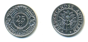 Нидерландские Антилы 25 центов 1997 Беатрикс (1980-2013) KM 35 сталь плакированная никелем 4379-414
