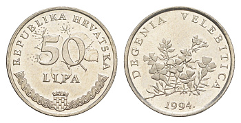 Хорватия 50 лип 1994 KM 19 сталь плакированная никелем UNC 220-115