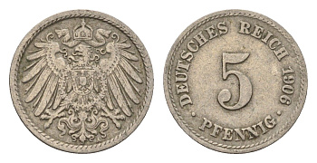Германия 5 пфеннигов 1906 A KM 11, J. 12 медно-никель 4696-635