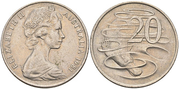 Австралия 20 центов 1981 Елизавета II (1952-2022), утконос KM 66 медно-никель 4131-923