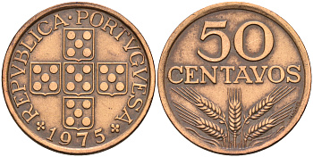 Португалия 50 сентаво 1975  KM 596 бронза    4161-723