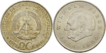 ГДР 20 марок 1972 А, Вильгельм Пик (1876-1960) KM 42 медно-никель 82-1113