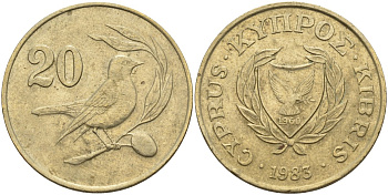Кипр 20 центов 1983 птичка KM 57.1 никель латунь 4140-716