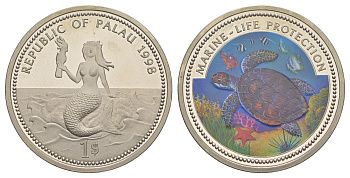 Палау 1 доллар 1998 Защита морской жизни - Морская черепаха KM 30 медно-никель PROOF 3896-125