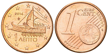Греция 1 евроцент 2014 KM 181 сталь плакированная медью UNC 4516-1243
