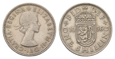 Великобритания 1 шиллинг 1956 Елизавета II (1952-2022), Шотландский герб KM 905, Spink 4148 медно-никель 4695-813