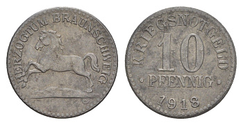 Брауншвейг 10 пфеннигов 1918 Funck 56.2A, Men05 3454.3, Men18 4388.3 железо 4636-861