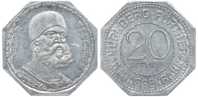 Нюрнберг 20 пфеннигов ND нотгельд Питер Вишер алюминий 51-1052