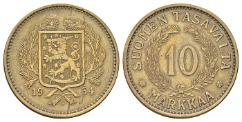 Финляндия 10 марок 1934 KM 32a алюминиевая бронза 4666-837