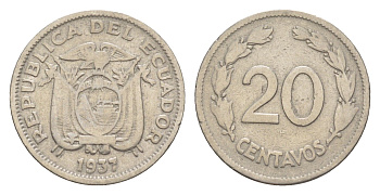 Эквадор 20 сентаво 1937 KM 77.1 никель 4640-1211