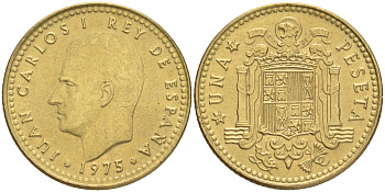 ИСПАНИЯ 1 ПЕСЕТА 1975 (77) ХУАН КАРЛОС I (1975-) КМ 806 алюминиевая бронза 192-825