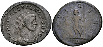 Римская Империя аврелианиан 291 - 292 Диоклетиан IOVI AVGG Юпитер Лугдун Good Very fine RIC 27 бронза 270-922