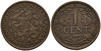 Нидерланды 1 цент 1925 Вильгельмина I (1890-1948) KM 152 бронза 4154-913