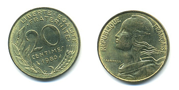 ФРАНЦИЯ 20 САНТИМОВ 1980 KM 930 медь алюминий никель 25-213