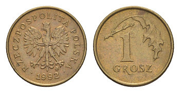 Польша 1 грош 1992 Y 276 марганец латунь UNC 4627-946