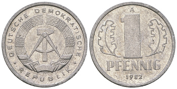 ГДР 1 пфенниг 1982 А KM 8.2 алюминий 4623-439