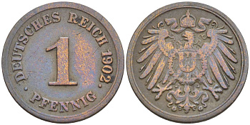 Германия 1 пфенниг 1902 G KM 10, Jager. 10, Weege 2 медь 4528-1215