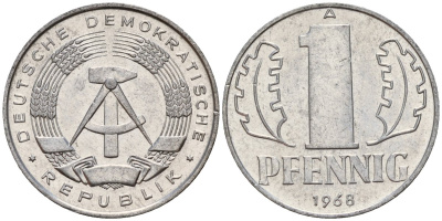 ГДР 1 пфенниг 1968 A KM 8.1 алюминий 100-1125