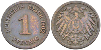 Германия 1 пфенниг 1902 G KM 10, Jager. 10, Weege 2 медь 4528-1215